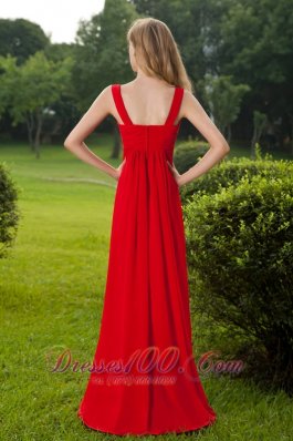 Red Empire Straps Brush Train Mother of Bride Dress