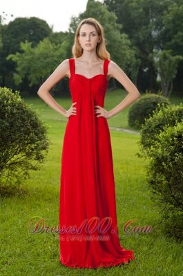 Red Empire Straps Brush Train Mother of Bride Dress