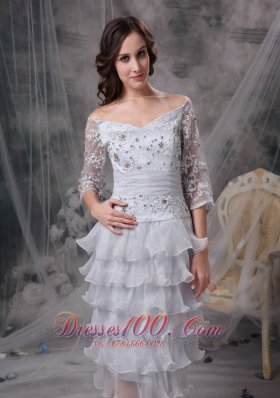 Lace Ruffles Off Shoulder 3/4 Sleeves Mother Of Bride Dress