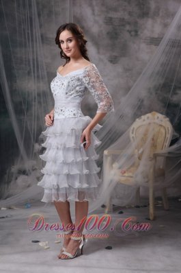 Lace Ruffles Off Shoulder 3/4 Sleeves Mother Of Bride Dress