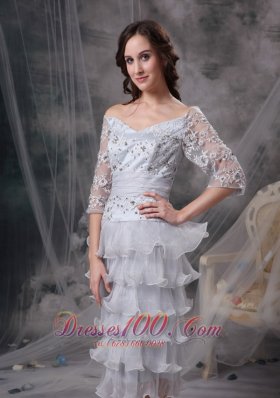 Lace Ruffles Off Shoulder 3/4 Sleeves Mother Of Bride Dress