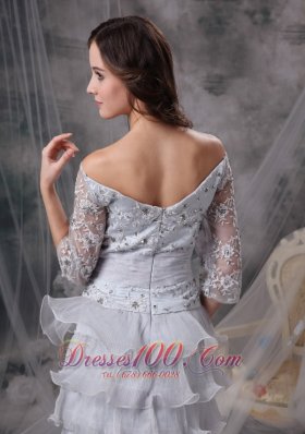 Lace Ruffles Off Shoulder 3/4 Sleeves Mother Of Bride Dress