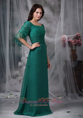 Half Sleeves Flounced Scoop Mother of Bride Dress