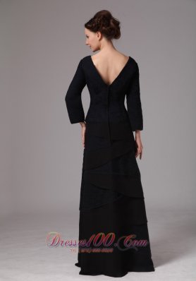 Black V-neck Layers Mother Dress 3/4 Length Sleeves