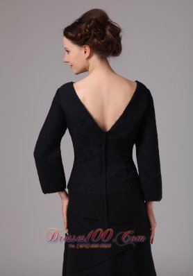 Black V-neck Layers Mother Dress 3/4 Length Sleeves