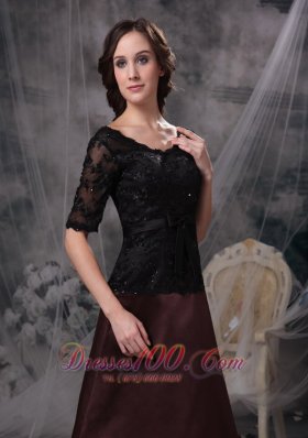 Black and Brown Scoop Beading Mother Dress Lace