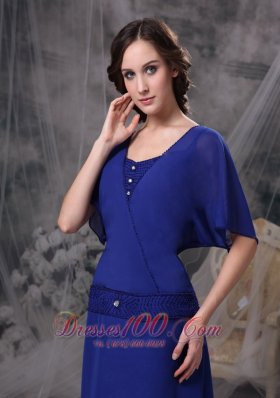 Blue Short Sleeves Square Beading Mother Dress