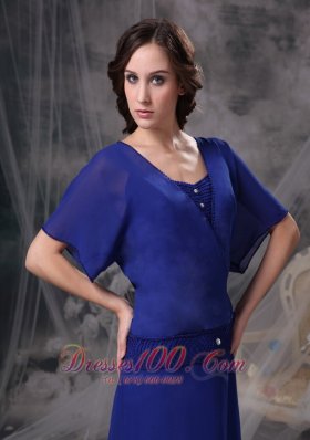 Blue Short Sleeves Square Beading Mother Dress