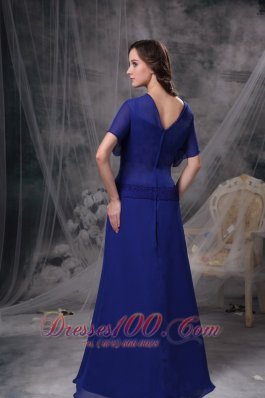 Blue Short Sleeves Square Beading Mother Dress