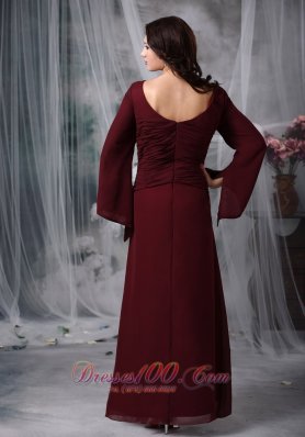 Burgundy Scoop Beading Mother Dress Long Sleeves