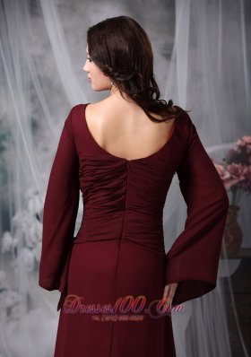 Burgundy Scoop Beading Mother Dress Long Sleeves