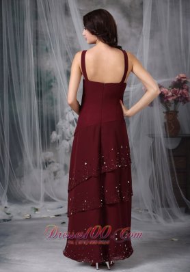 Burgundy Mother Of The Bride Dress Straps Beading