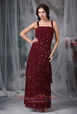 Burgundy Mother Of The Bride Dress Straps Beading