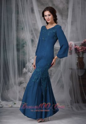 Green Mermaid V-neck Beading Mother Dresses