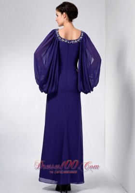 Long Sleeves Scoop Beading Mother Dress