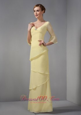 Discount Yellow Mother Dress Column V-neck