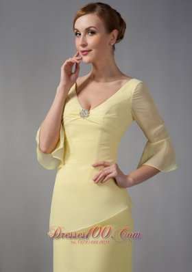 Discount Yellow Mother Dress Column V-neck