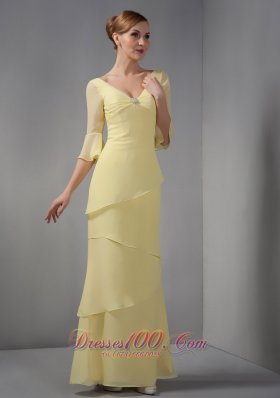 Discount Yellow Mother Dress Column V-neck