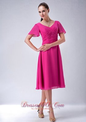 Tea-length Mother Of The Bride Dress Hot Pink