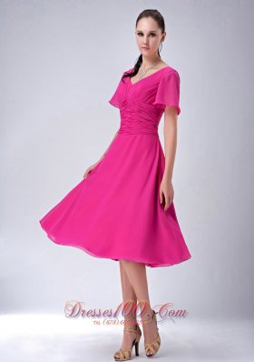 Tea-length Mother Of The Bride Dress Hot Pink