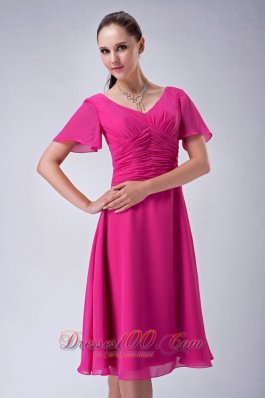 Tea-length Mother Of The Bride Dress Hot Pink