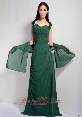 Dark Green Brush Train Mother Of The Bride Dress