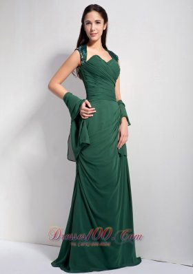 Dark Green Brush Train Mother Of The Bride Dress