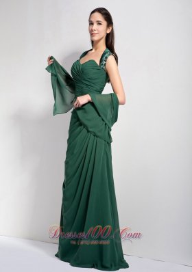 Dark Green Brush Train Mother Of The Bride Dress