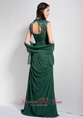 Dark Green Brush Train Mother Of The Bride Dress