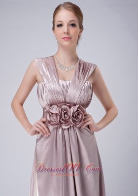 Lilac V-neck Mother Of The Bride Dress Hand Flowers