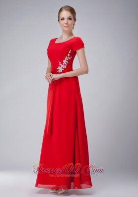 Red Chiffon Scoop Mother Of The Bride Dress