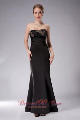 Black Appliques Strapless Mother Of The Bride Dress