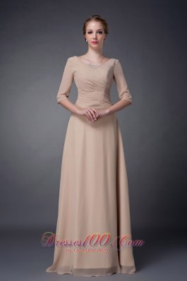 V-neck Champagne Chiffon Mother Of The Bride Dress