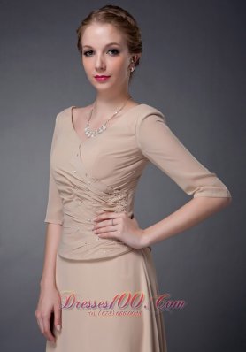 V-neck Champagne Chiffon Mother Of The Bride Dress