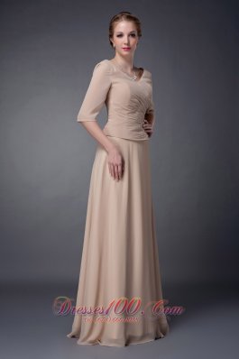 V-neck Champagne Chiffon Mother Of The Bride Dress