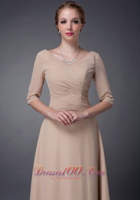 V-neck Champagne Chiffon Mother Of The Bride Dress