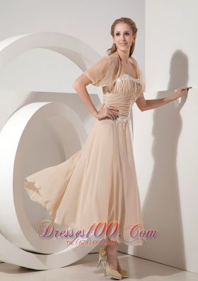 Champagne Tea-length Chiffon Mother Of The Bride Dress