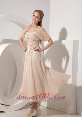 Champagne Tea-length Chiffon Mother Of The Bride Dress