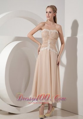 Champagne Tea-length Chiffon Mother Of The Bride Dress