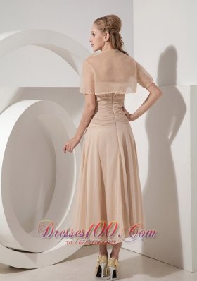 Champagne Tea-length Chiffon Mother Of The Bride Dress