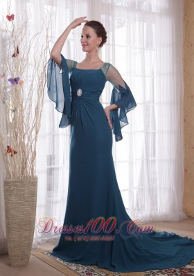 Green Mother Of The Bride Dress Brush Train Chiffon