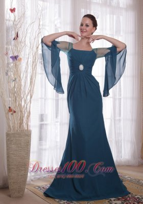 Green Mother Of The Bride Dress Brush Train Chiffon