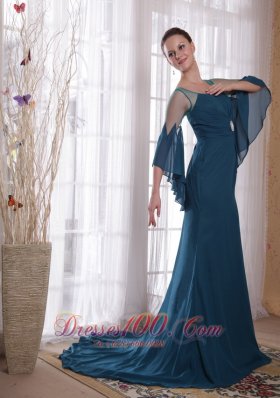 Green Mother Of The Bride Dress Brush Train Chiffon