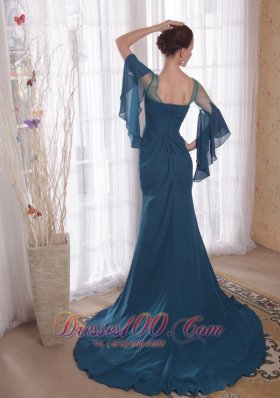 Green Mother Of The Bride Dress Brush Train Chiffon