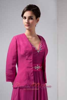 Hot Pink Column Mothers Dresses V-neck Floor-length