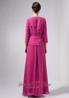 Hot Pink Column Mothers Dresses V-neck Floor-length