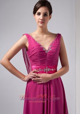 Hot Pink Column Mothers Dresses V-neck Floor-length