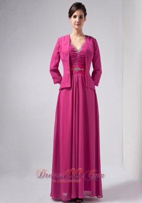 Hot Pink Column Mothers Dresses V-neck Floor-length