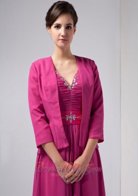 Hot Pink Column Mothers Dresses V-neck Floor-length