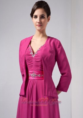 Hot Pink Column Mothers Dresses V-neck Floor-length